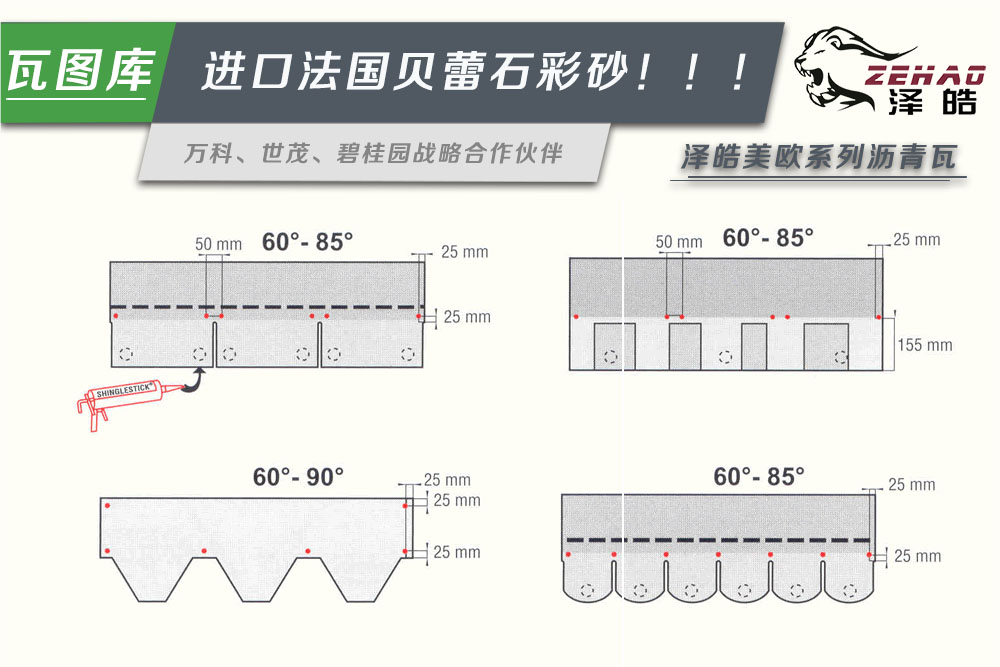 泽皓沥青瓦钢钉固定位置